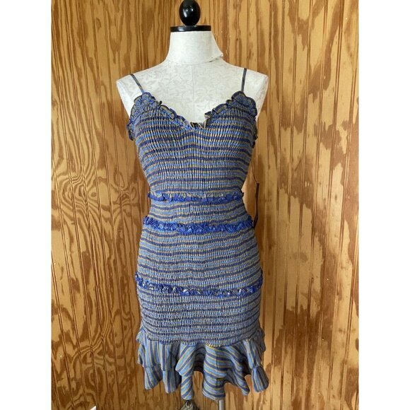 Olivaceous Dresses & Skirts - Olivaceous Womens NWT Small Dress Olive & Blue Striped Tiered Stretch Ruffle